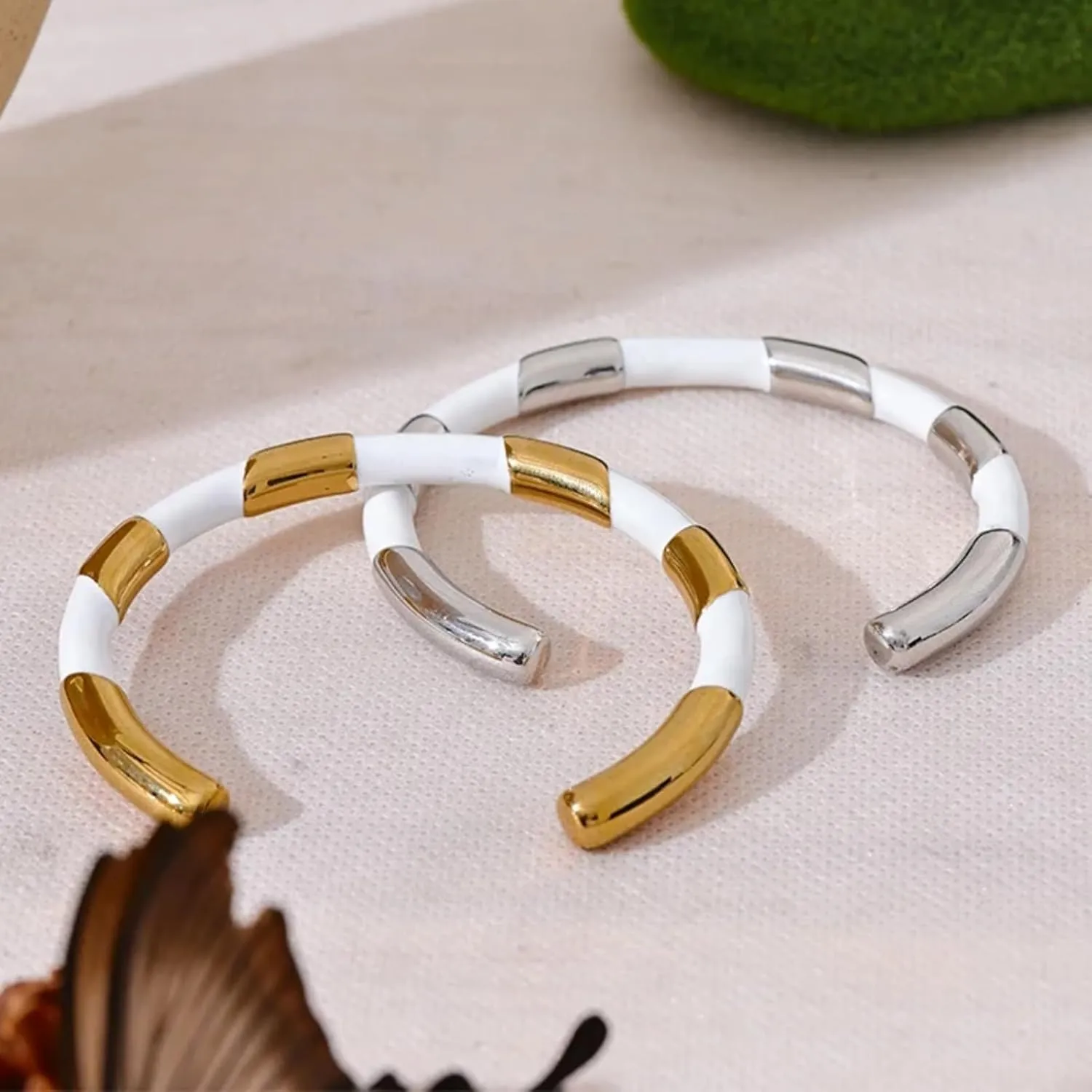 Enamel Metal Stainless Steel Cuff Open Hand Bangles Bracelet for Women Wrist Jewelry