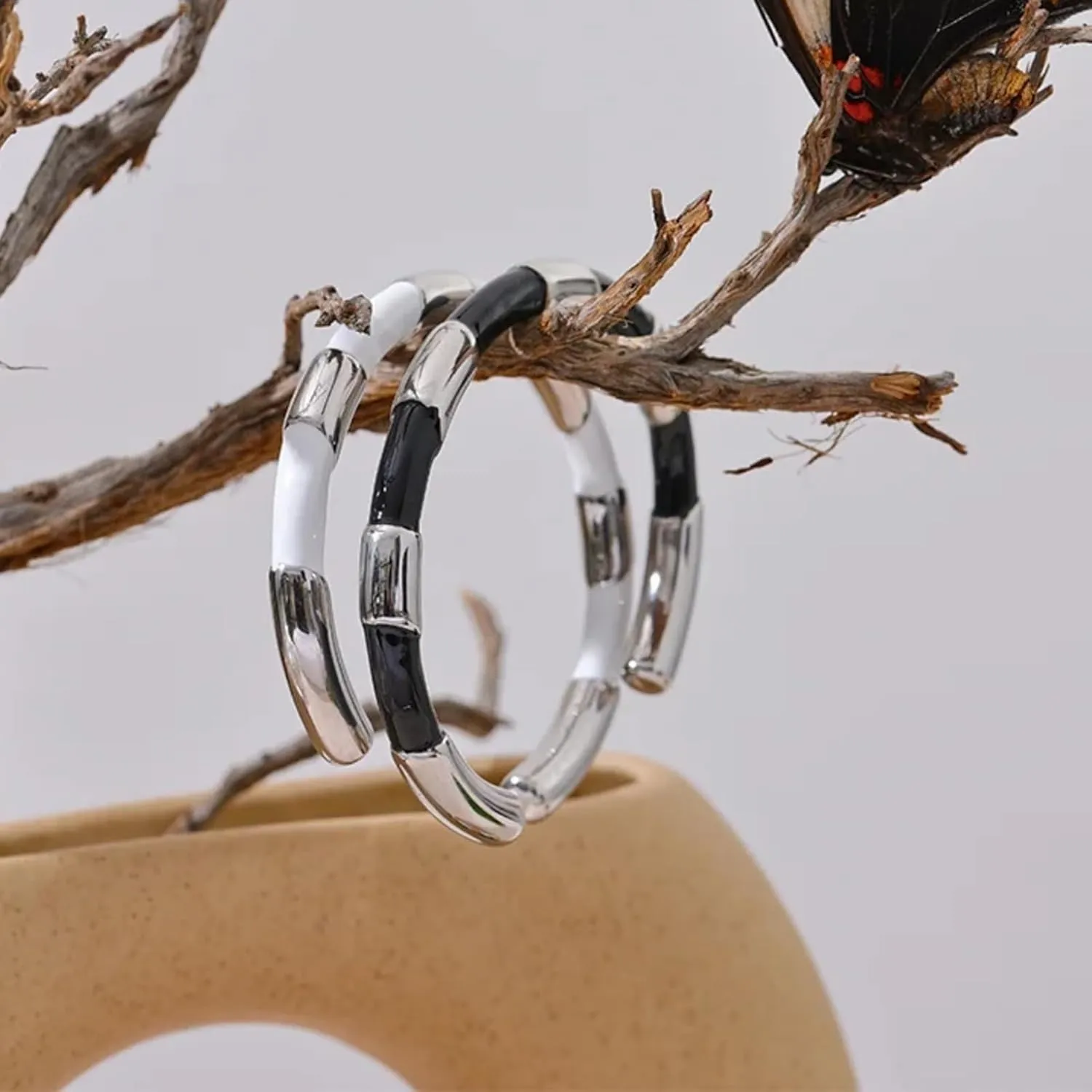 Enamel Metal Stainless Steel Cuff Open Hand Bangles Bracelet for Women Wrist Jewelry