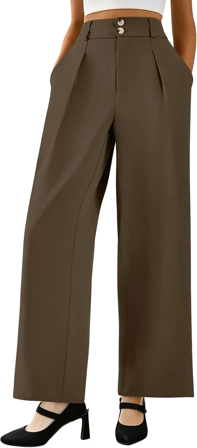 fanmpghleoo Dress Pants Women High Waisted Wide Leg Pants Woman Business Casual Work Pants Loose Office Stretch Twill Pants