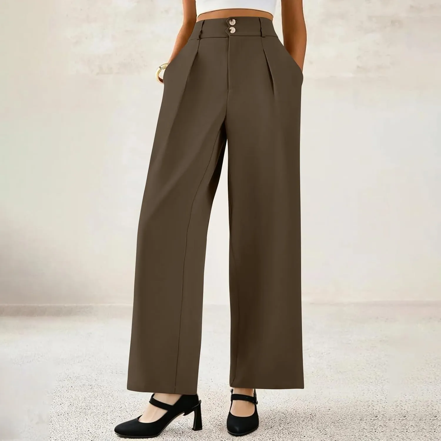 fanmpghleoo Dress Pants Women High Waisted Wide Leg Pants Woman Business Casual Work Pants Loose Office Stretch Twill Pants