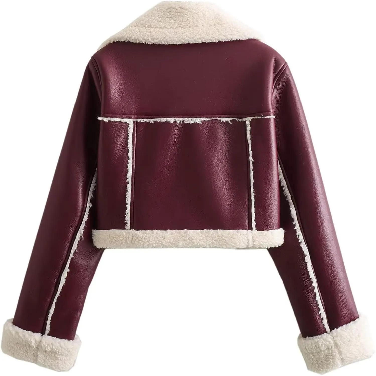 Faux Leather Jacket for Women Cropped Sherpa Lined Jacket Coat Faux Shearing Fur Warm Coat Thicken Fleece Lined Parka