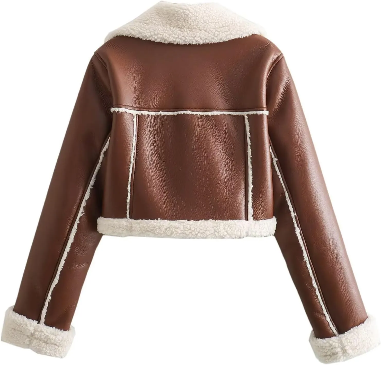 Faux Leather Jacket for Women Cropped Sherpa Lined Jacket Coat Faux Shearing Fur Warm Coat Thicken Fleece Lined Parka
