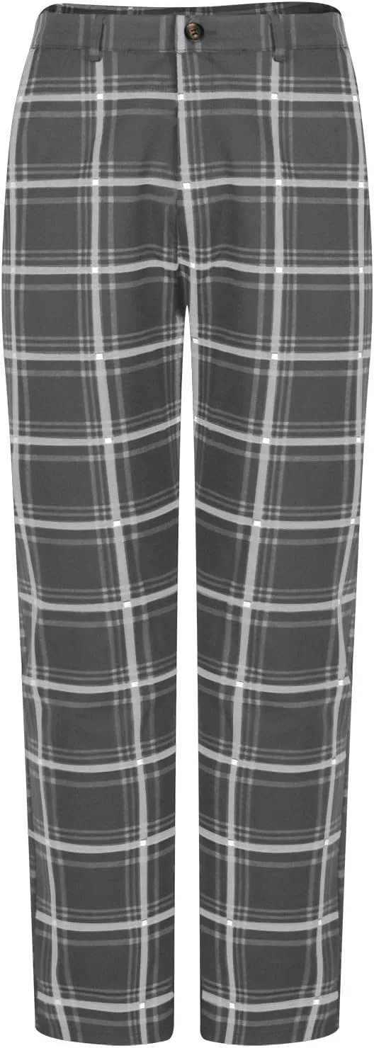Finelylove Mens Plaid Pants Fashion Stretch Skinny Dress Pants Slim Fit Flat Front Chino Pants Casual Golf Slacks