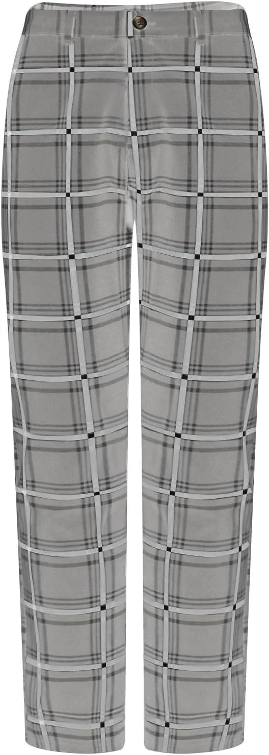 Finelylove Mens Plaid Pants Fashion Stretch Skinny Dress Pants Slim Fit Flat Front Chino Pants Casual Golf Slacks