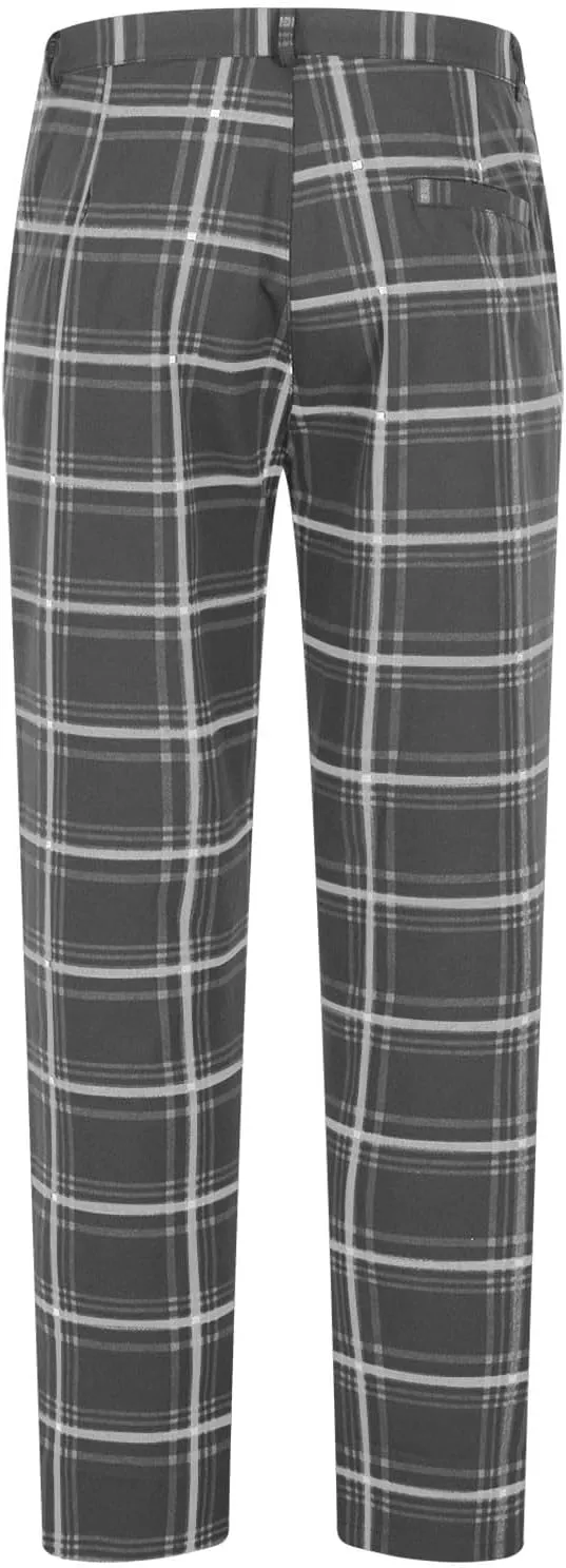 Finelylove Mens Plaid Pants Fashion Stretch Skinny Dress Pants Slim Fit Flat Front Chino Pants Casual Golf Slacks