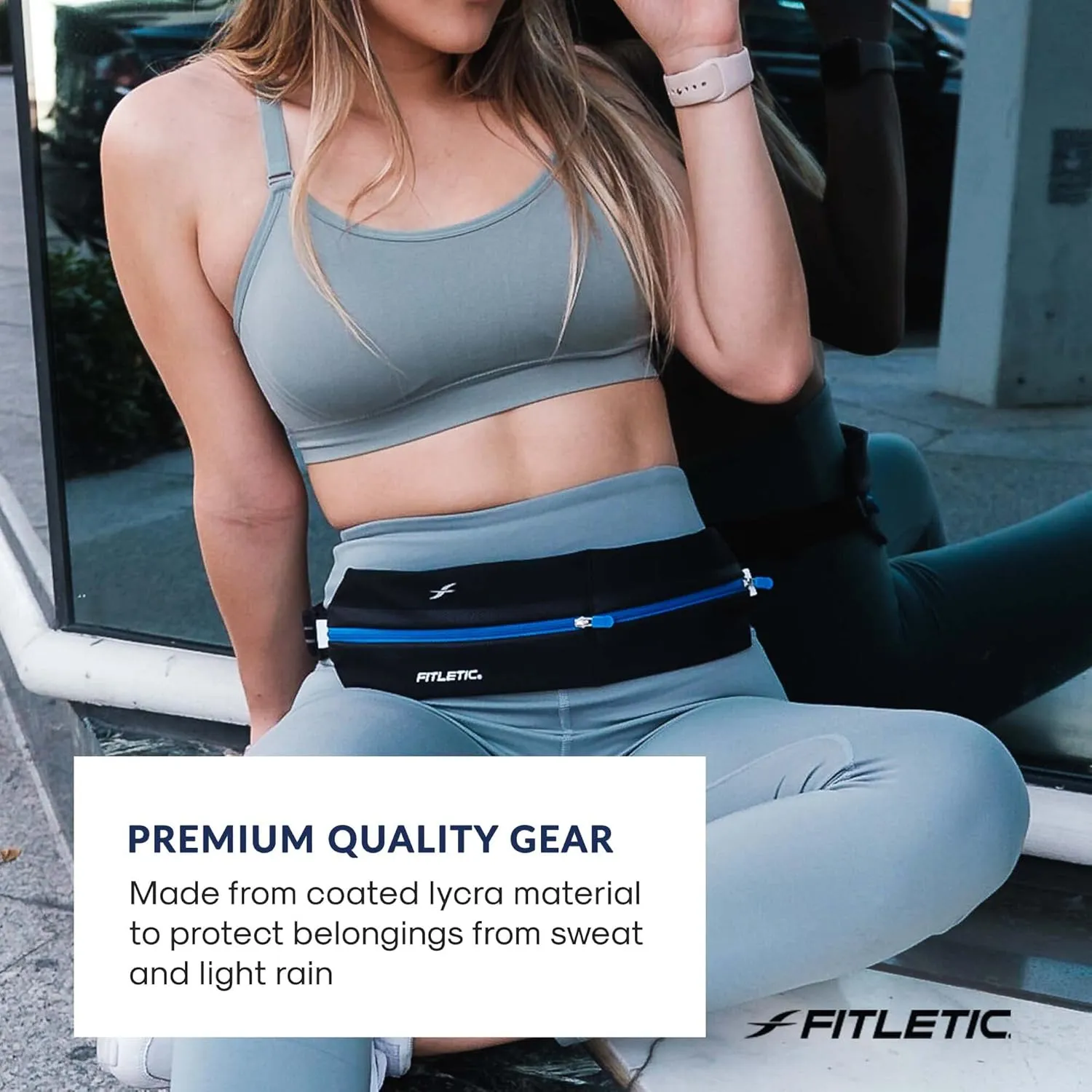 Fitletic Bolt Double Pocket Running Belt & Active Fanny Pack For Men & Women  Water Resistant, Lightweight Sleek Design  Patented No Bounce Hip Hugging Fit  Holds Any Phone