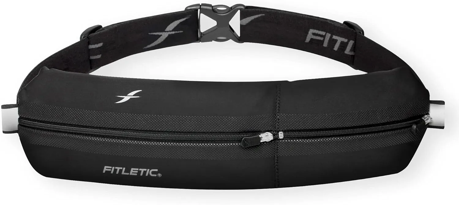 Fitletic Bolt Double Pocket Running Belt & Active Fanny Pack For Men & Women  Water Resistant, Lightweight Sleek Design  Patented No Bounce Hip Hugging Fit  Holds Any Phone