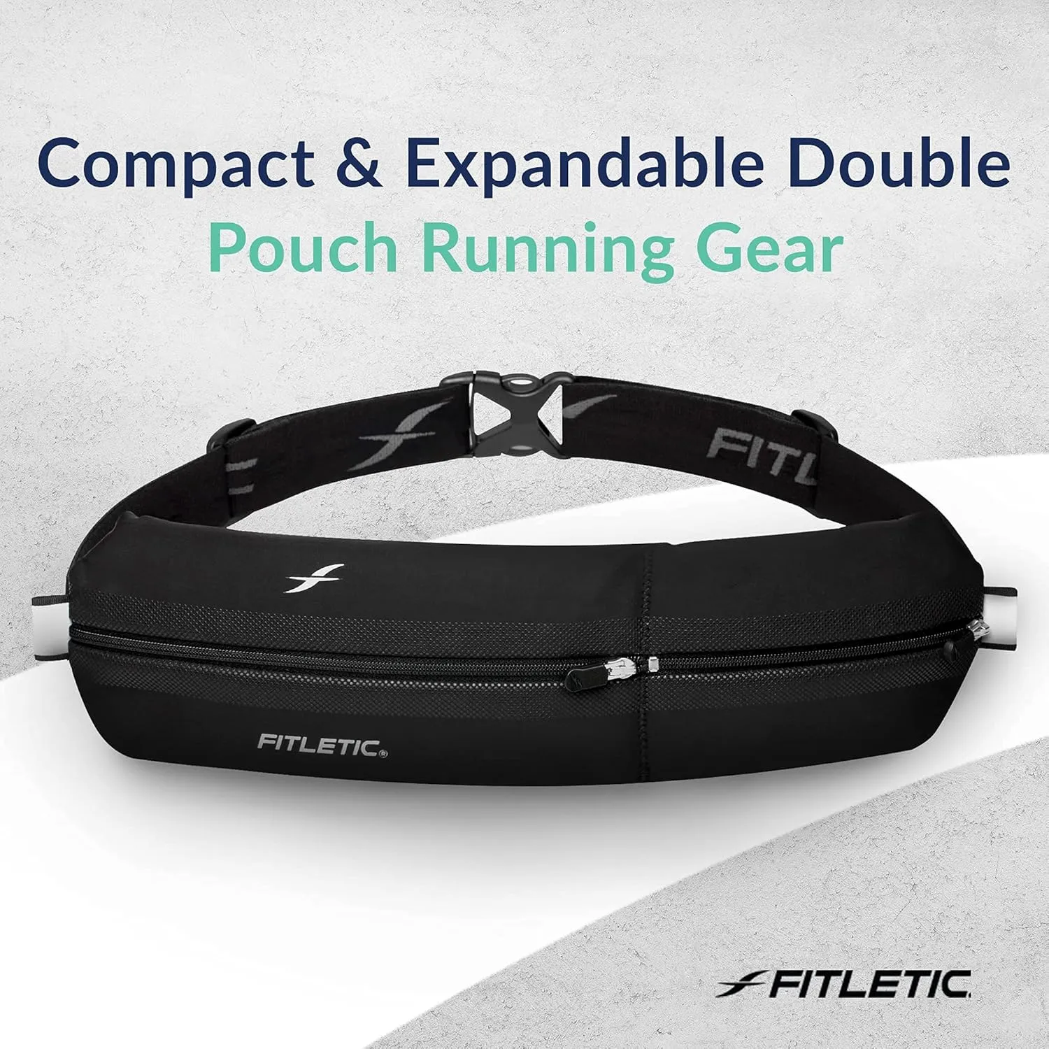 Fitletic Bolt Double Pocket Running Belt & Active Fanny Pack For Men & Women  Water Resistant, Lightweight Sleek Design  Patented No Bounce Hip Hugging Fit  Holds Any Phone