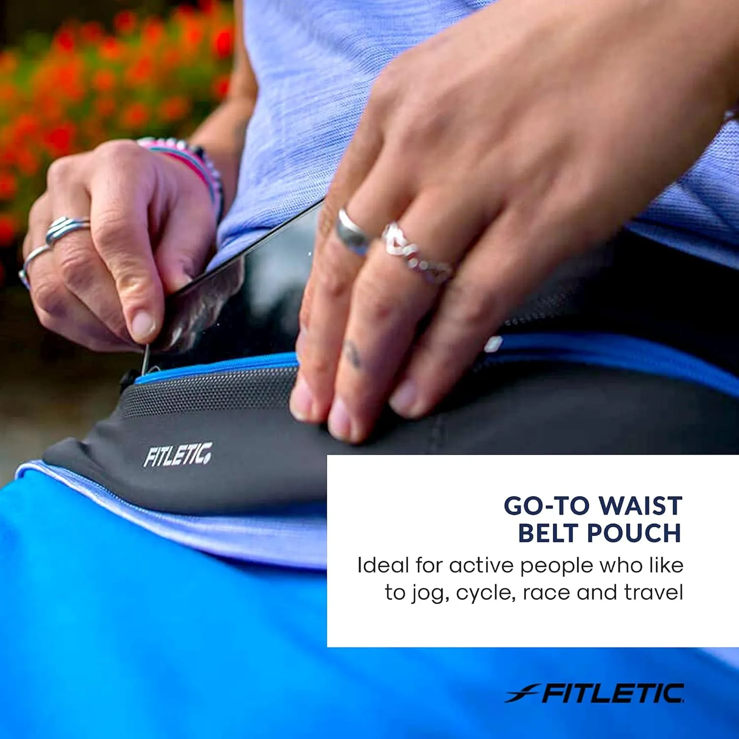 Fitletic Bolt Double Pocket Running Belt & Active Fanny Pack For Men & Women  Water Resistant, Lightweight Sleek Design  Patented No Bounce Hip Hugging Fit  Holds Any Phone