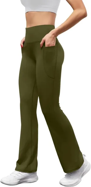 Flare Yoga Pants for Women Butt Lifting Flare Leggings Tummy Control Wide Leg Flared Yoga Sweatpants with Pockets