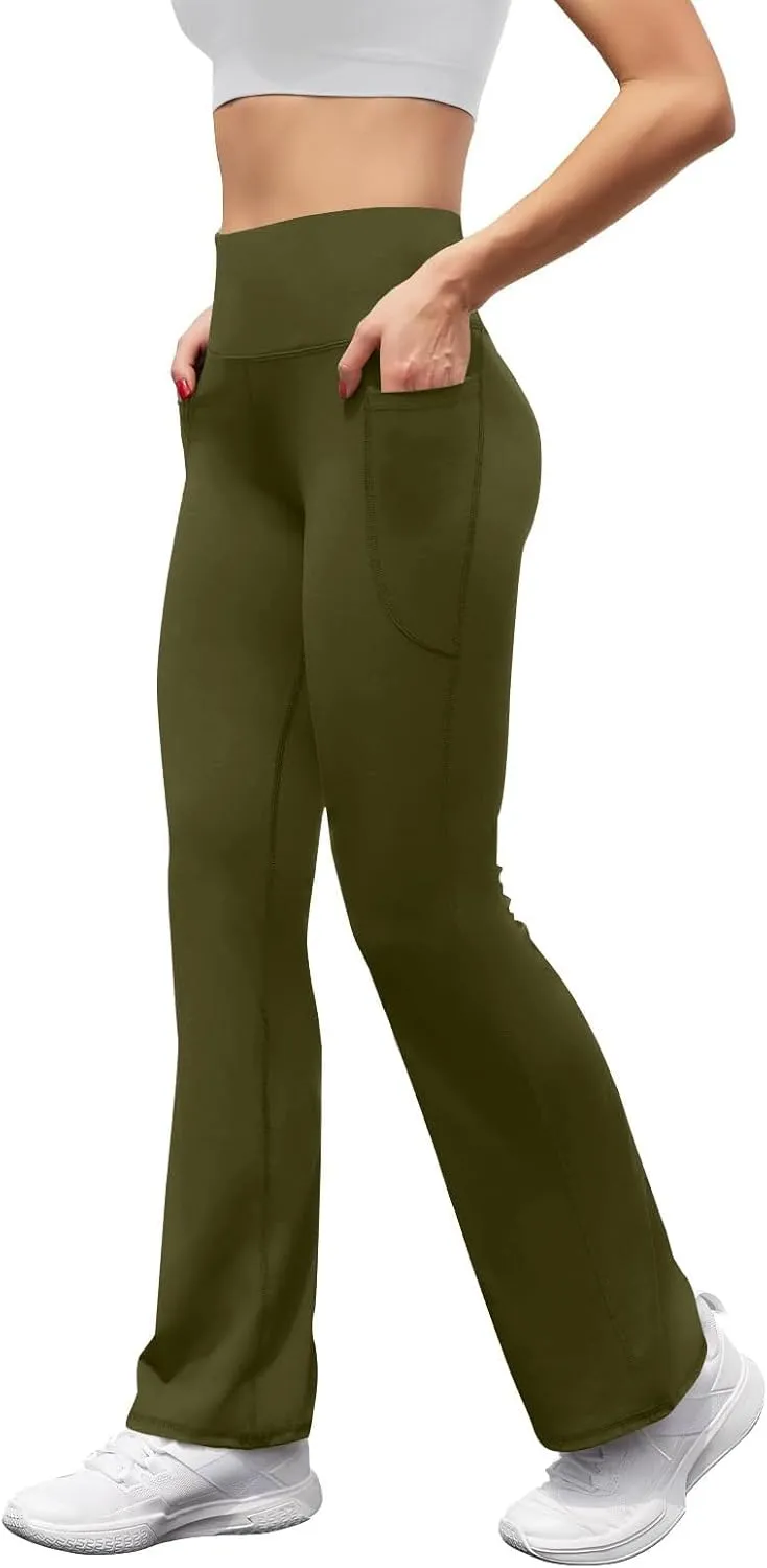 Flare Yoga Pants for Women Butt Lifting Flare Leggings Tummy Control Wide Leg Flared Yoga Sweatpants with Pockets