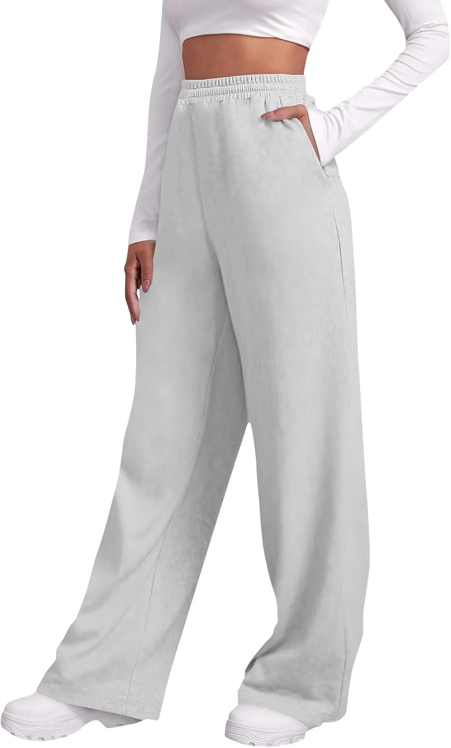Fleece Straight Leg Sweatpants for Women Elastic High Waisted Joggers Athletic Sweat Pants Lounge Pants with Pockets
