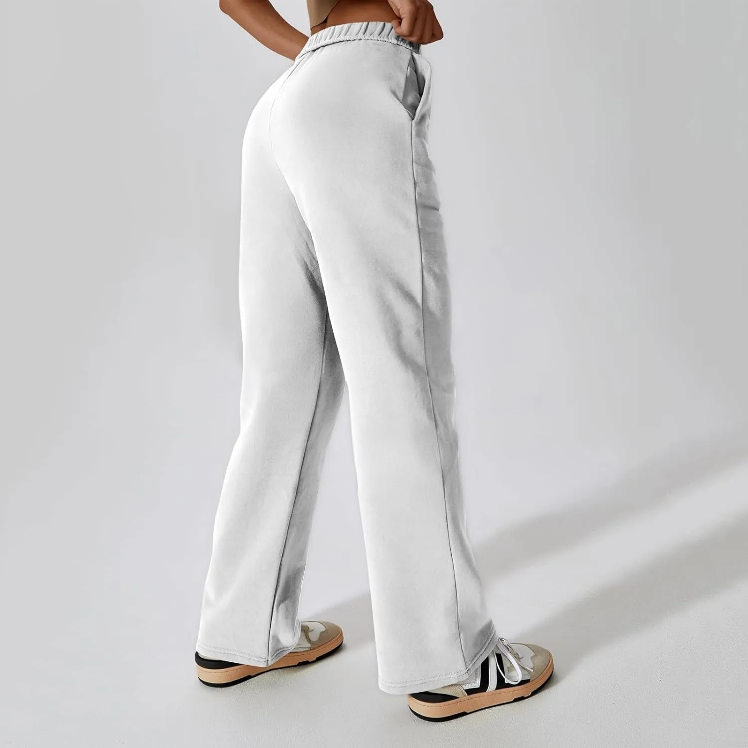 Fleece Straight Leg Sweatpants for Women Elastic High Waisted Joggers Athletic Sweat Pants Lounge Pants with Pockets
