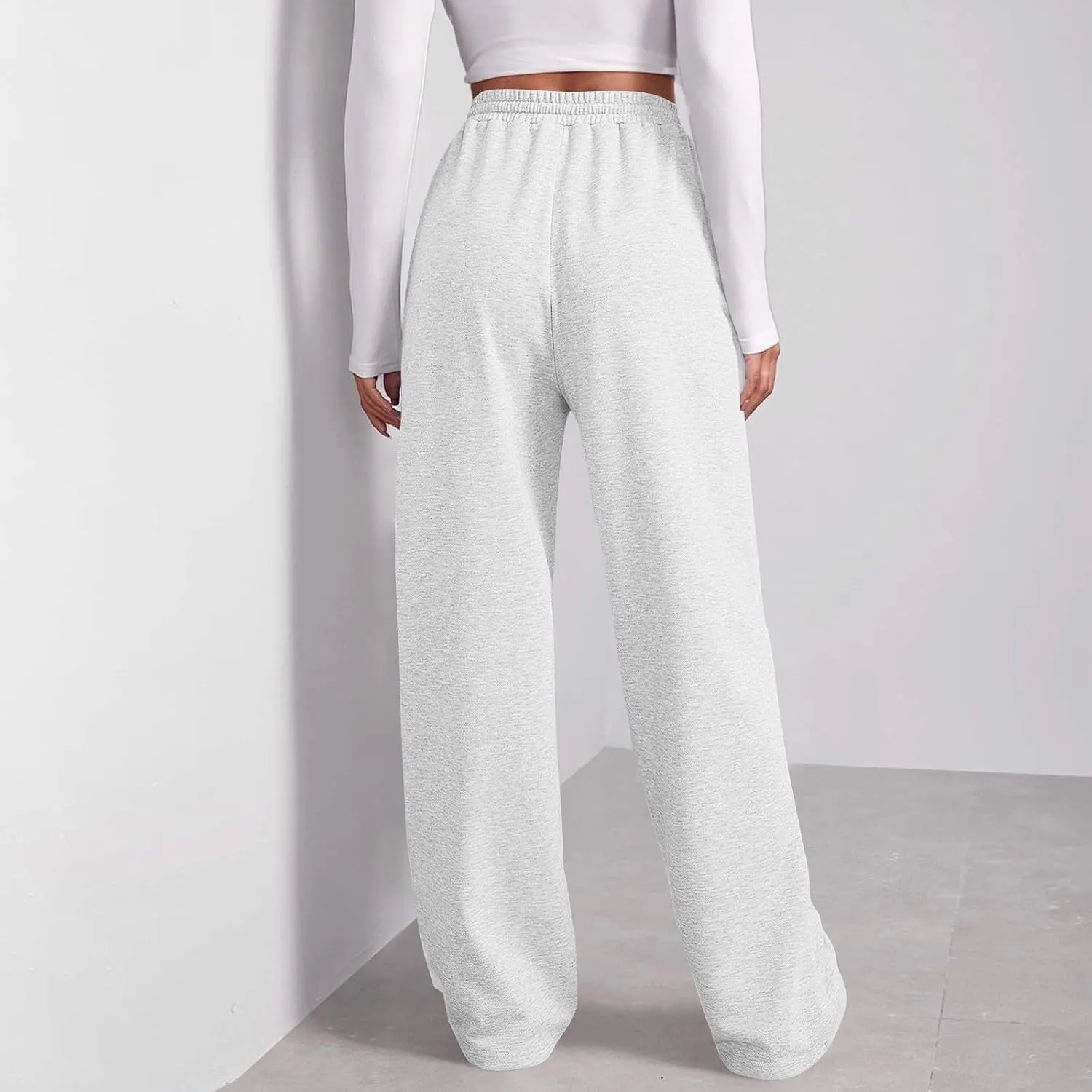 Fleece Straight Leg Sweatpants for Women Elastic High Waisted Joggers Athletic Sweat Pants Lounge Pants with Pockets