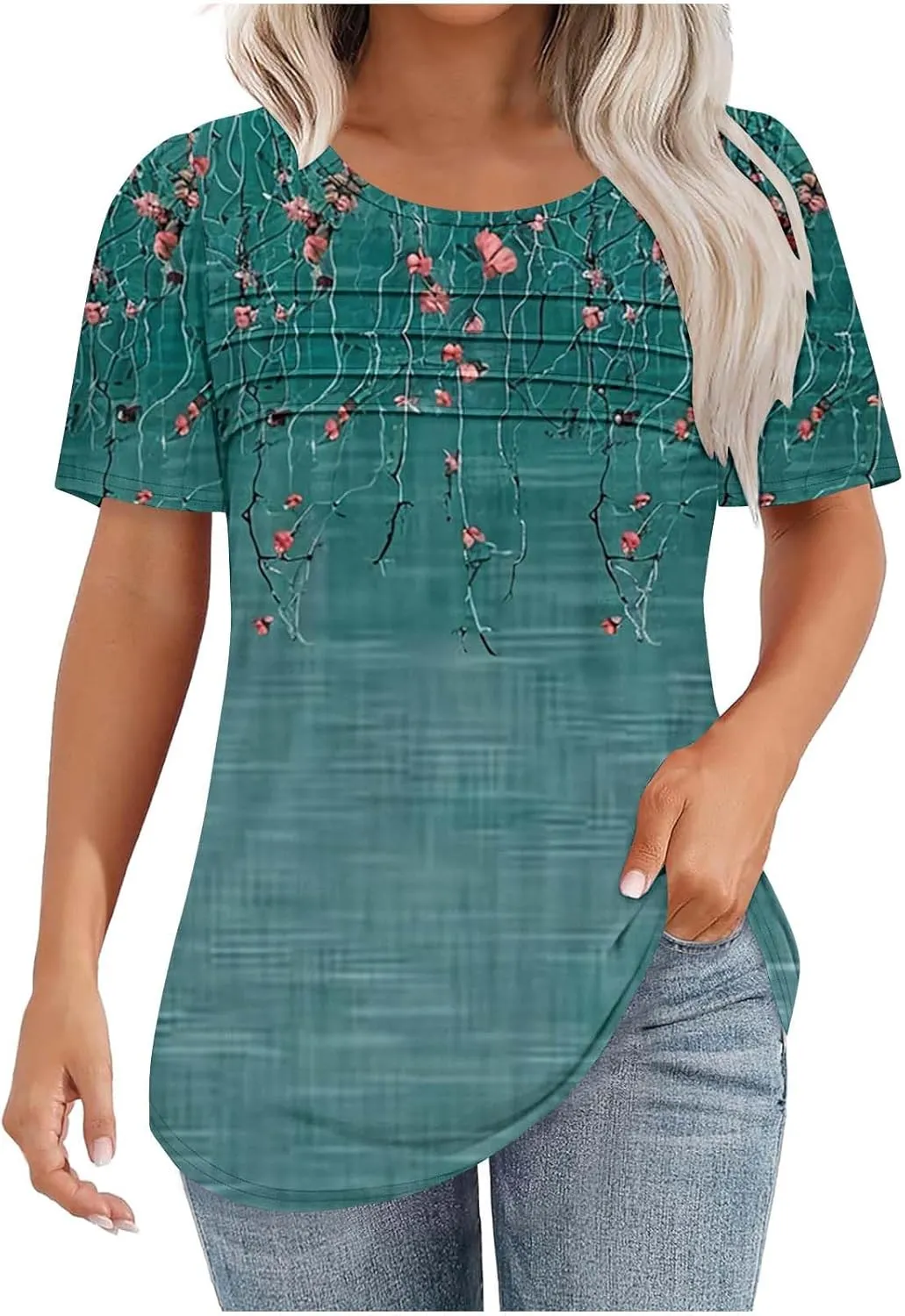 Floral Tops for Women Short Sleeve Crew Neck Casual Tops Trendy Boho Blouses Tshirt Loose Fit Tunic Hawaiian Shirts
