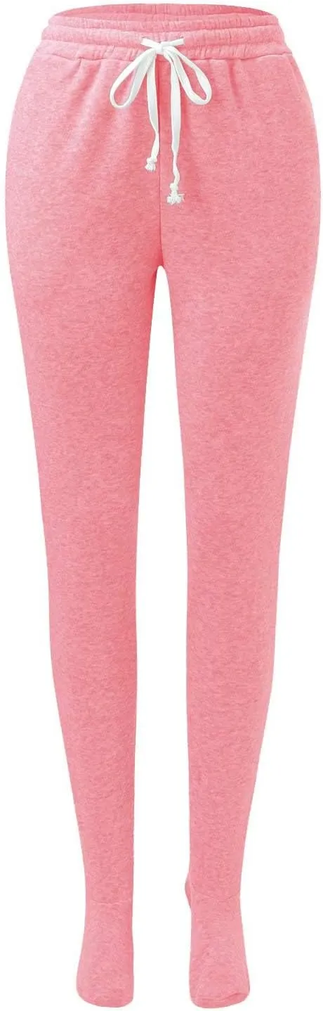 Footed Sweatpants for Women Classic High Waisted Loose Fit Casual Trousers Pockets Drawstring Pajama Pants for Women