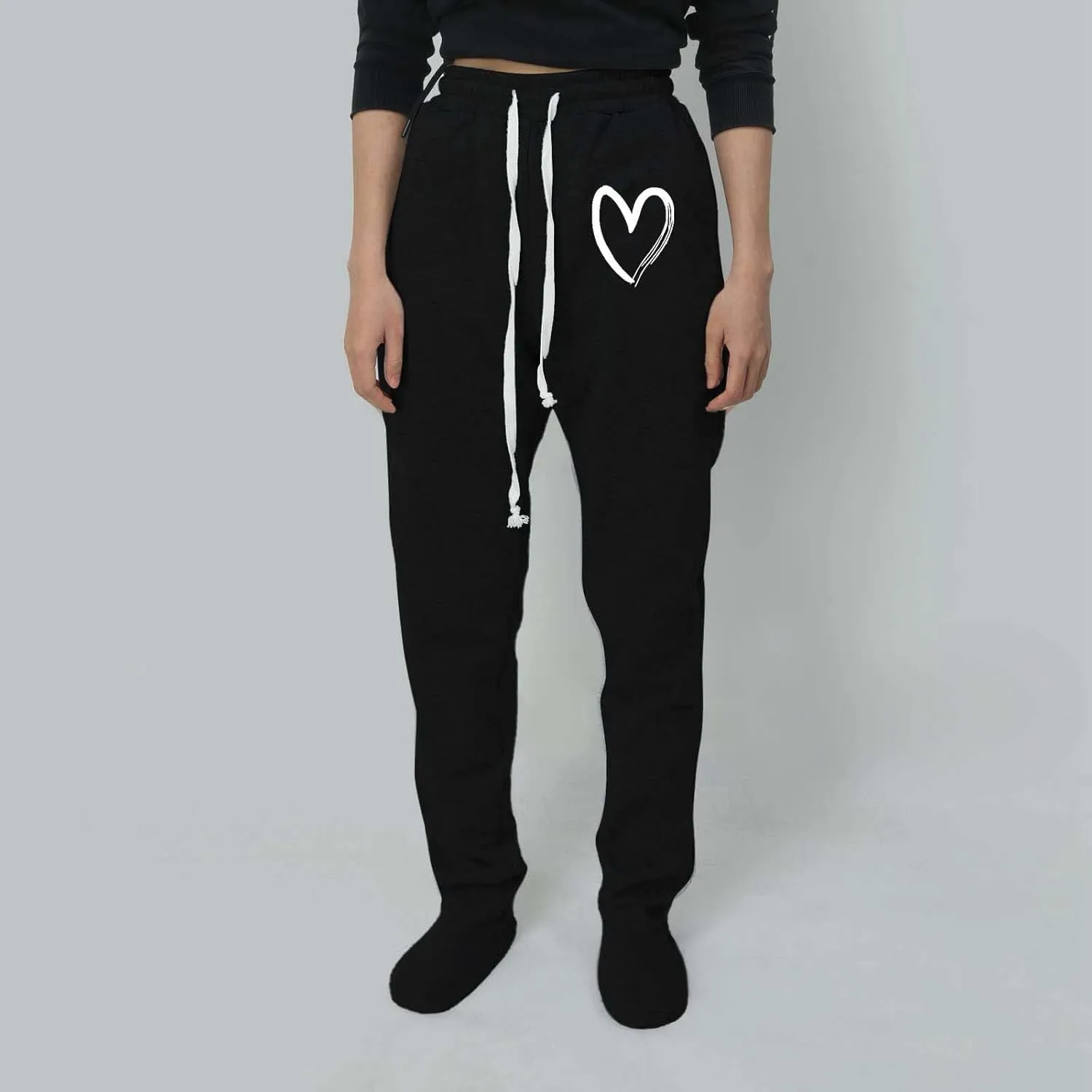 Footed Sweatpants for Women Classic High Waisted Loose Fit Casual Trousers Pockets Drawstring Pajama Pants for Women