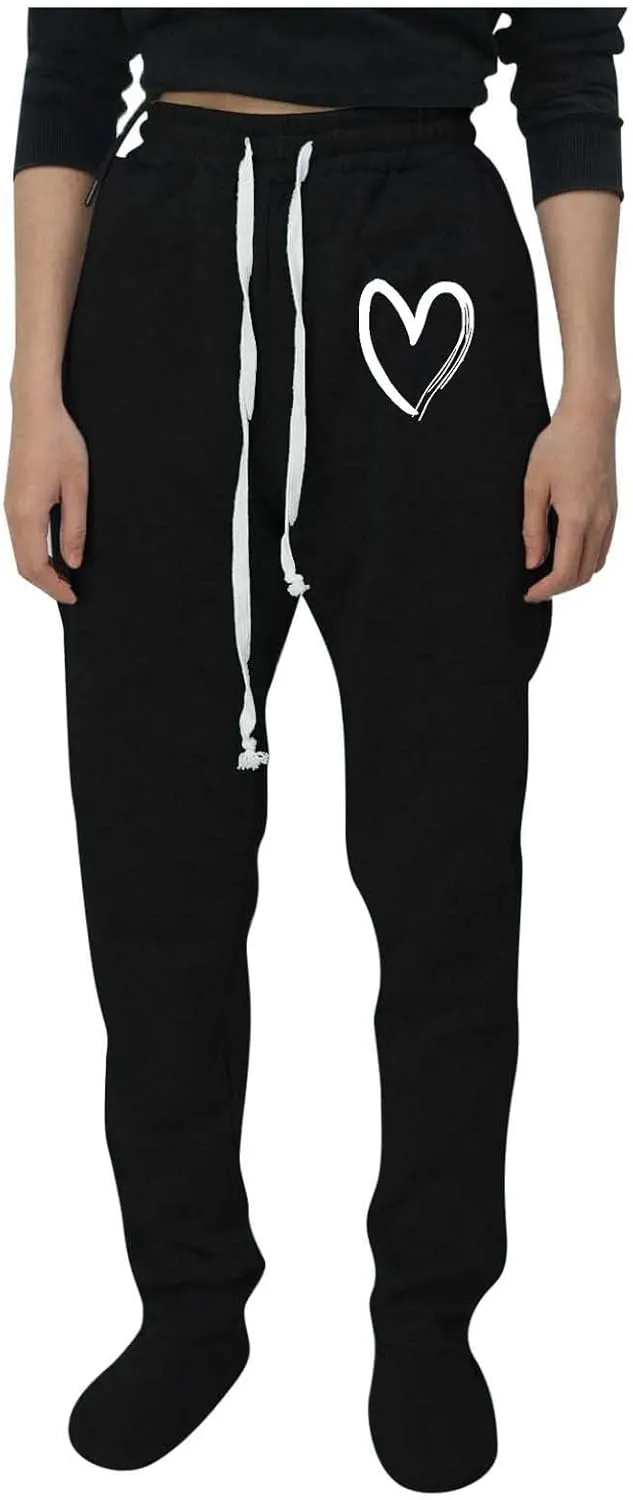 Footed Sweatpants for Women Classic High Waisted Loose Fit Casual Trousers Pockets Drawstring Pajama Pants for Women