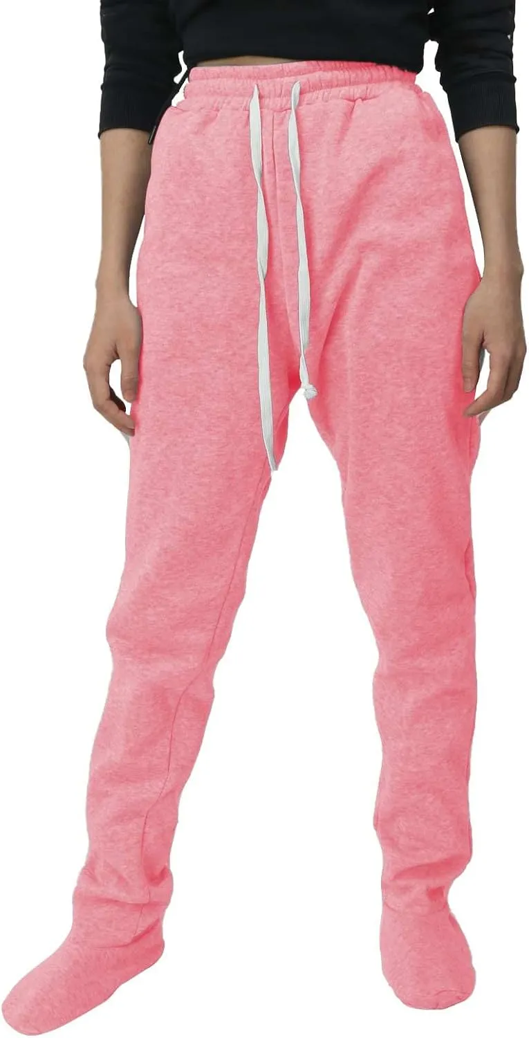 Footed Sweatpants for Women Classic High Waisted Loose Fit Casual Trousers Pockets Drawstring Pajama Pants for Women