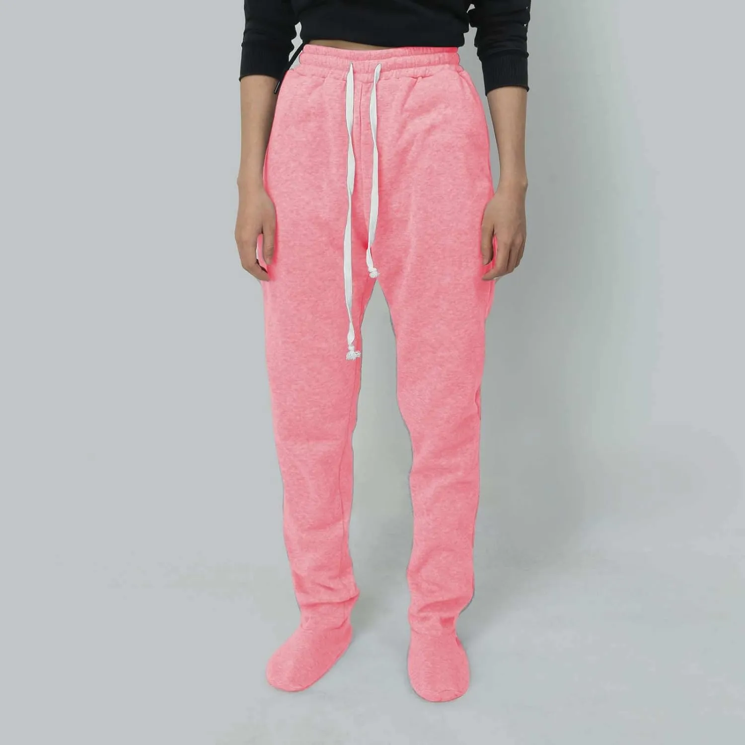 Footed Sweatpants for Women Classic High Waisted Loose Fit Casual Trousers Pockets Drawstring Pajama Pants for Women