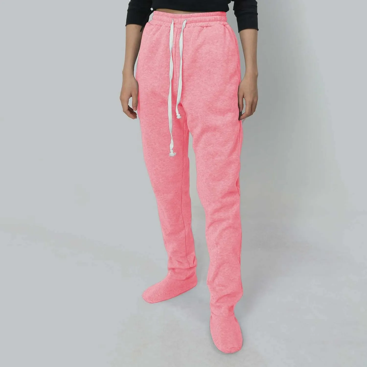 Footed Sweatpants for Women Classic High Waisted Loose Fit Casual Trousers Pockets Drawstring Pajama Pants for Women