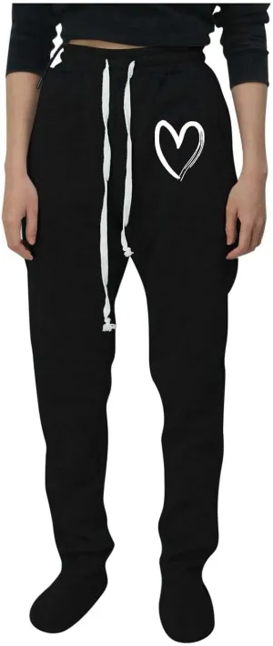 Footed Sweatpants for Women Classic High Waisted Loose Fit Casual Trousers Pockets Drawstring Pajama Pants for Women