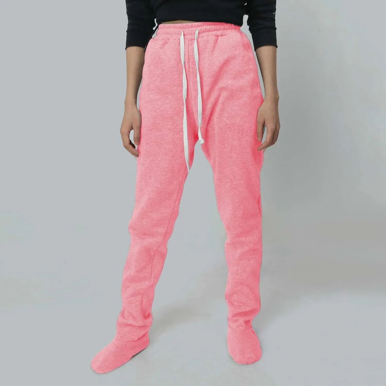 Footed Sweatpants for Women Classic High Waisted Loose Fit Casual Trousers Pockets Drawstring Pajama Pants for Women