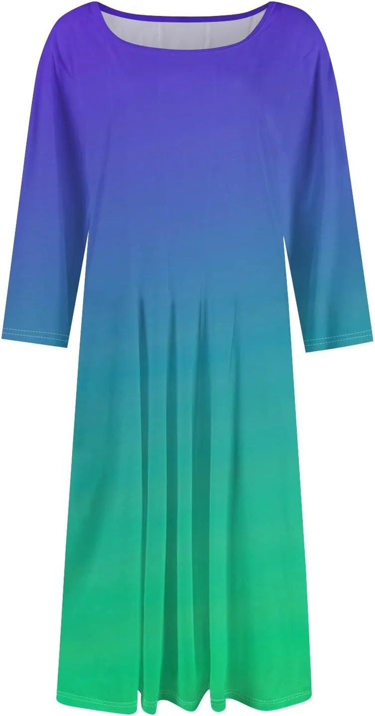 FQZWONG Spring Dresses for Women 2025 3/4 Sleeve Summer Sundresses Trendy Crew Neck Vacation Beach Midi Dress with Pockets