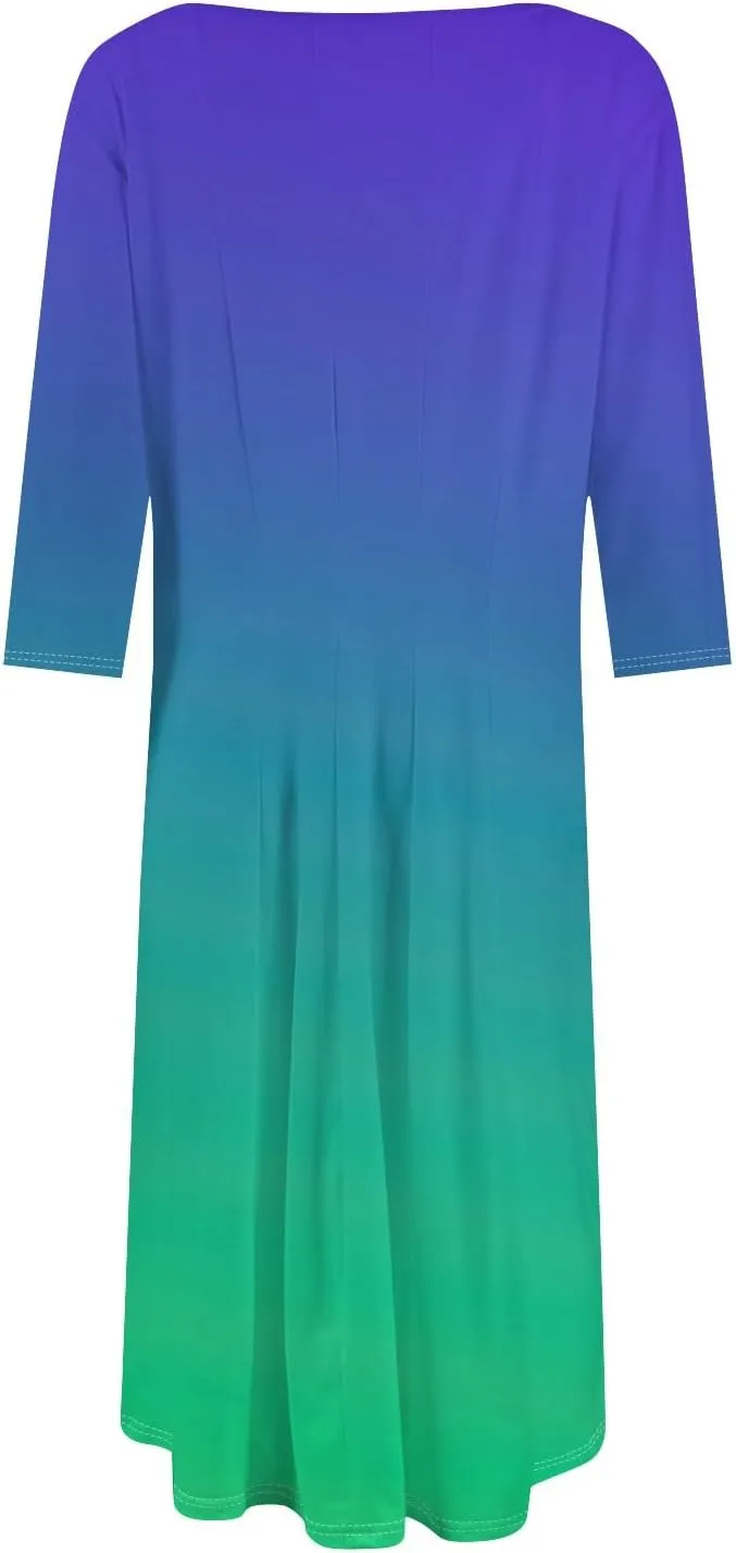 FQZWONG Spring Dresses for Women 2025 3/4 Sleeve Summer Sundresses Trendy Crew Neck Vacation Beach Midi Dress with Pockets