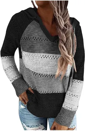 FQZWONG Spring Sweaters for Women 2025 Plus Size Long Sleeve Hoodies Casual Ladies Sweatshirts Fashion Knit Hooded Tops