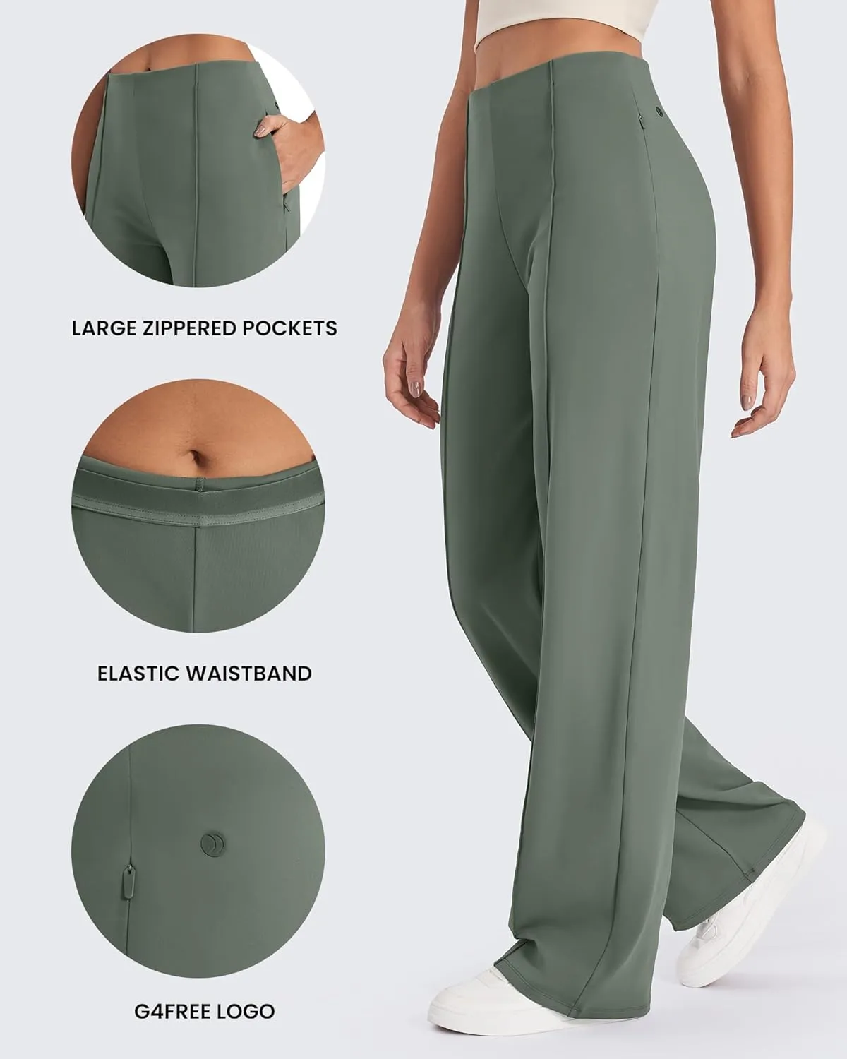 G4Free Wide Leg Pants for Women Yoga Pants with Pockets Stretchy Business Casual Dress Pants Loose Petite/Regular/Tall