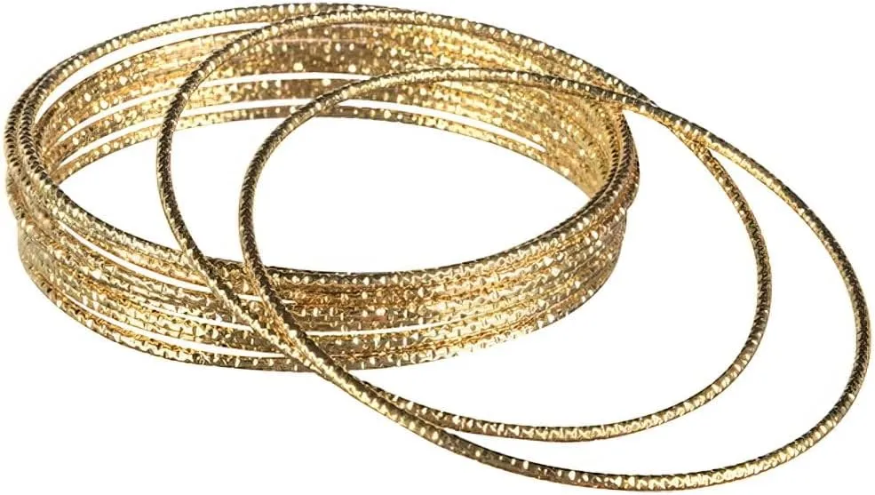 Goddess Gold Metal Bangle Bracelets - (Pkg Size 4" x 7.25") - Pack Of 10 - Perfect Accessory For Any Occasion