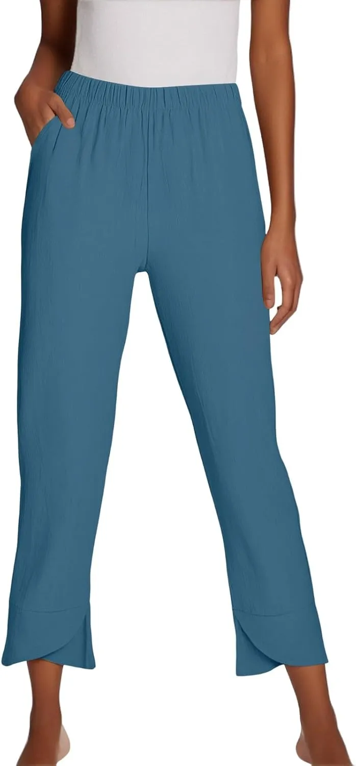 GOFULY Lounge Pants Women Casual Elastic Waist Sumemr Pants Straight Wide Leg High Waisted with Pockets 2025 Slacks Clothes