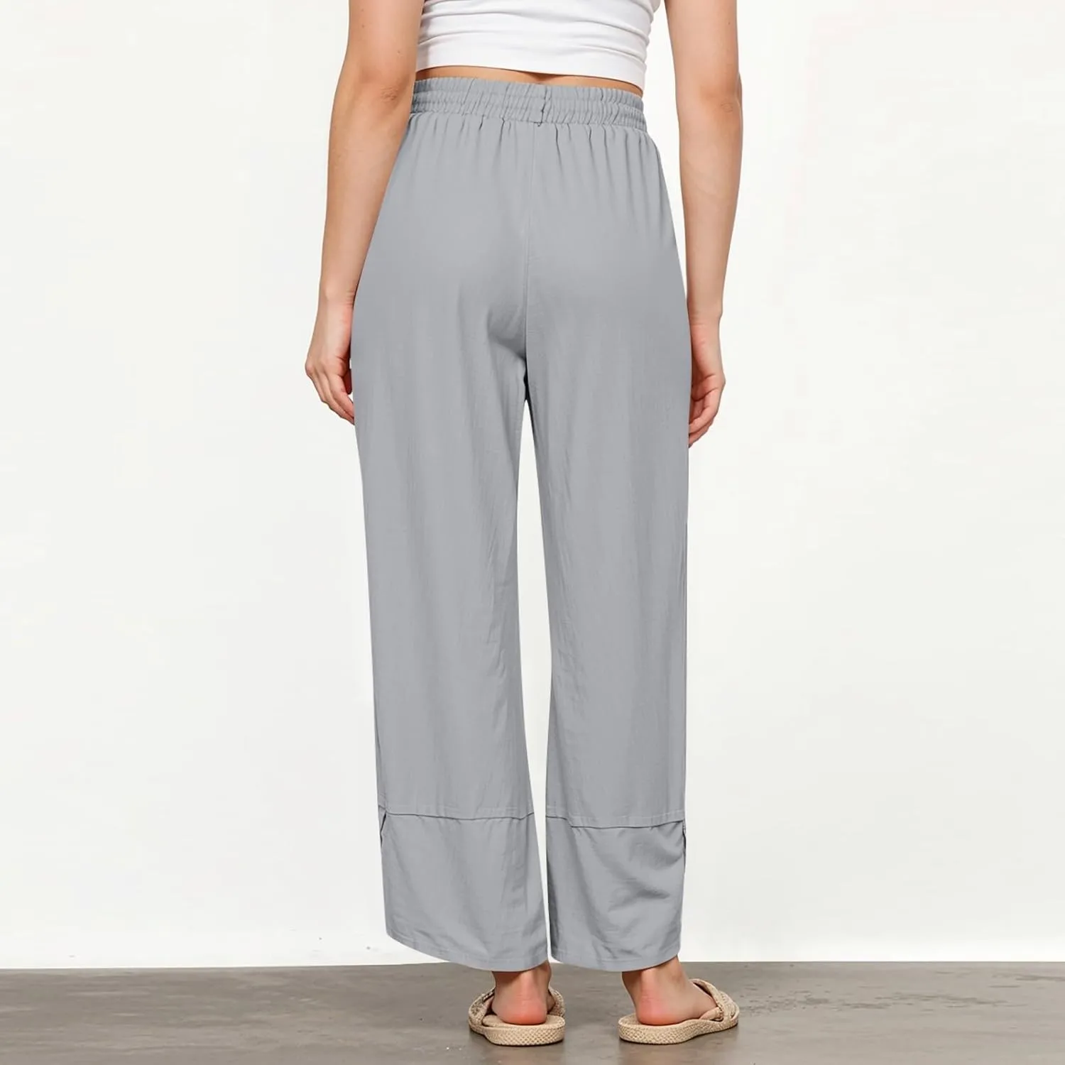 GOFULY Lounge Pants Women Casual Elastic Waist Sumemr Pants Straight Wide Leg High Waisted with Pockets 2025 Slacks Clothes
