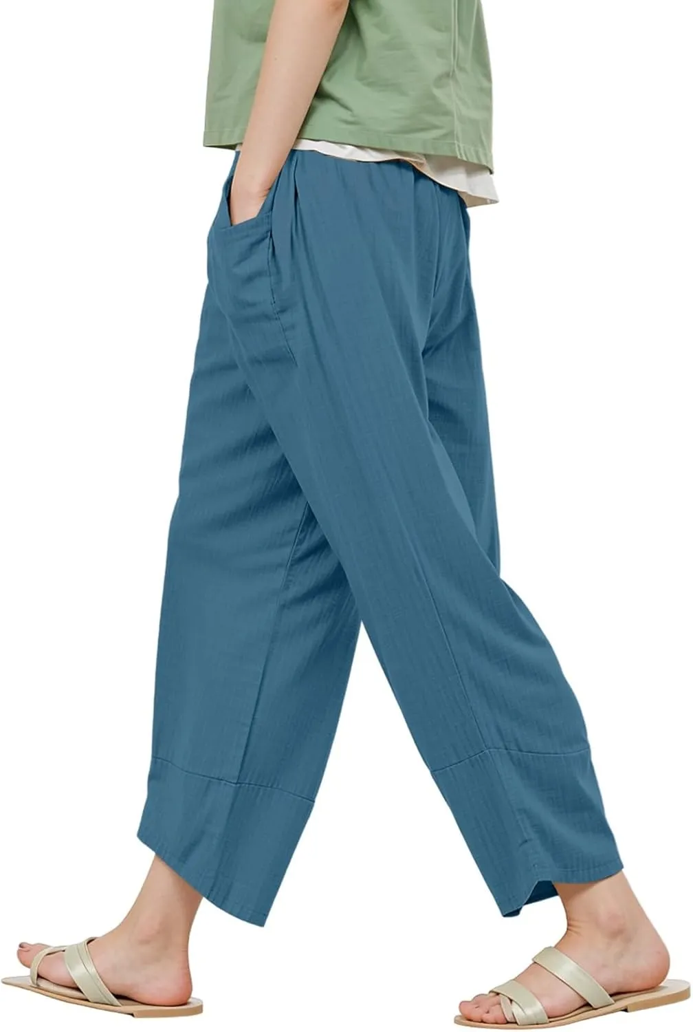 GOFULY Lounge Pants Women Casual Elastic Waist Sumemr Pants Straight Wide Leg High Waisted with Pockets 2025 Slacks Clothes