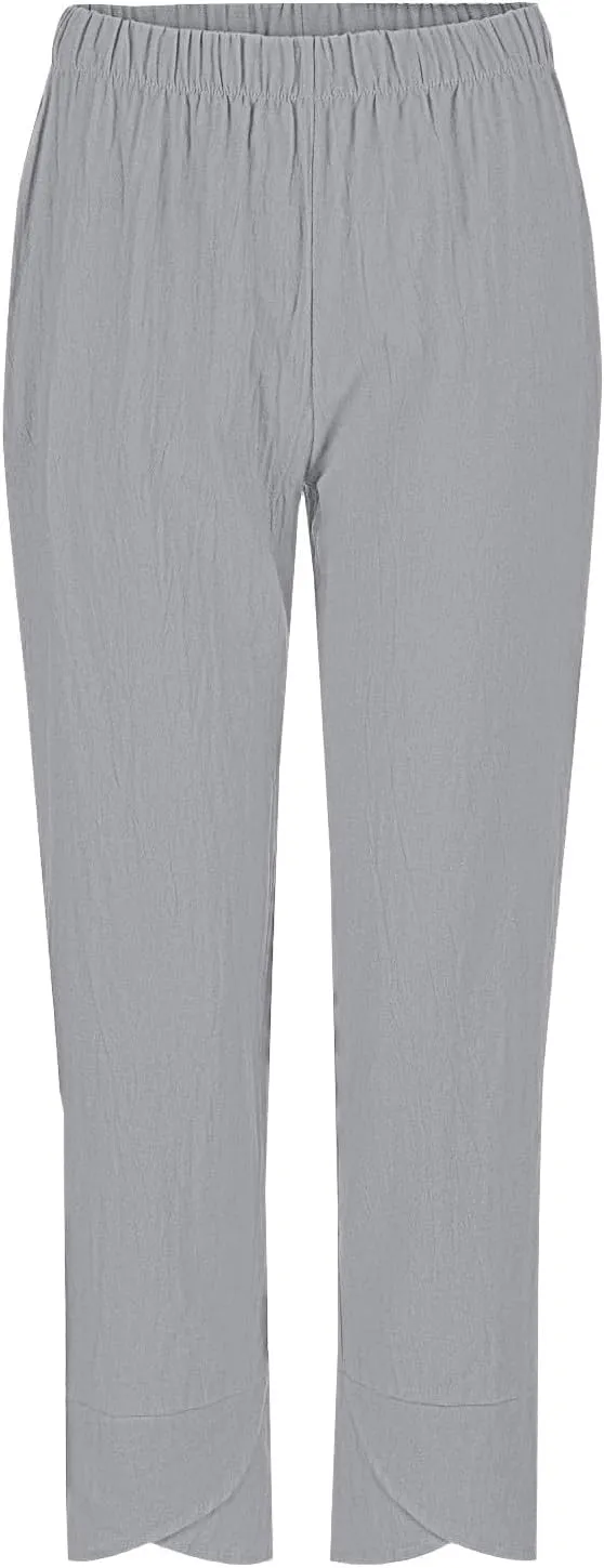 GOFULY Lounge Pants Women Casual Elastic Waist Sumemr Pants Straight Wide Leg High Waisted with Pockets 2025 Slacks Clothes