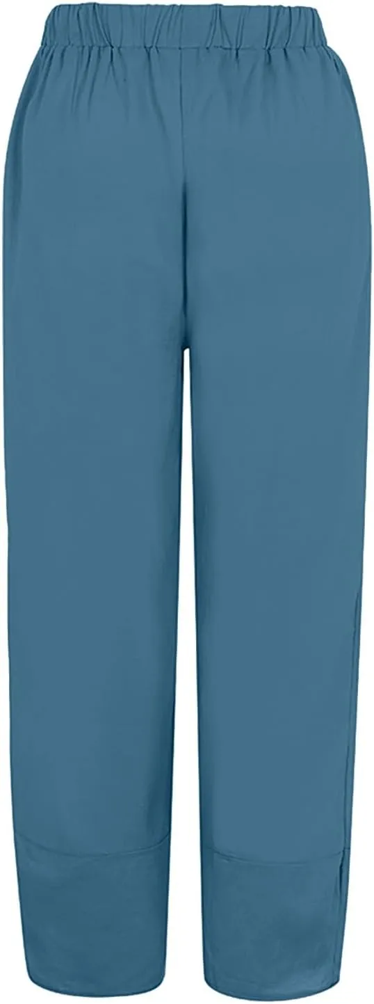 GOFULY Lounge Pants Women Casual Elastic Waist Sumemr Pants Straight Wide Leg High Waisted with Pockets 2025 Slacks Clothes