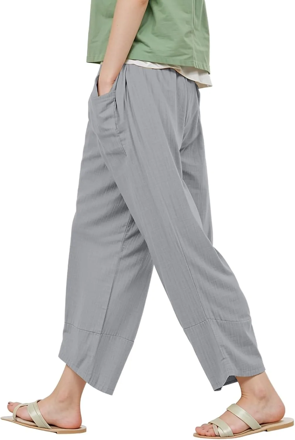 GOFULY Lounge Pants Women Casual Elastic Waist Sumemr Pants Straight Wide Leg High Waisted with Pockets 2025 Slacks Clothes