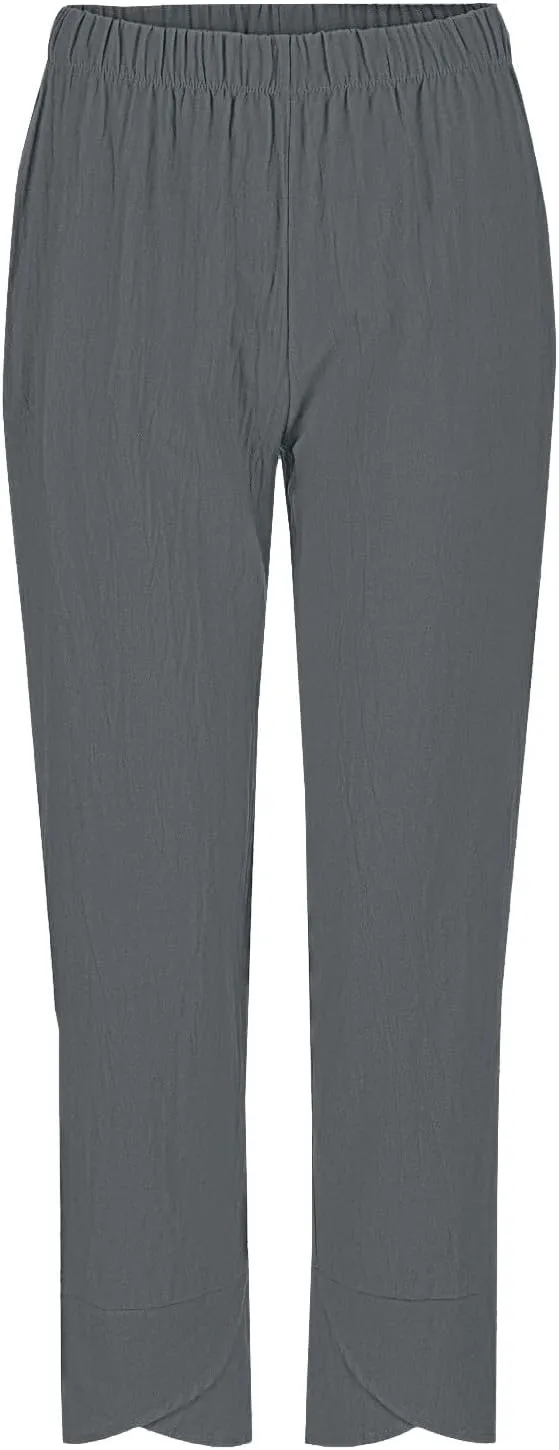 GOFULY Lounge Pants Women Casual Elastic Waist Sumemr Pants Straight Wide Leg High Waisted with Pockets 2025 Slacks Clothes