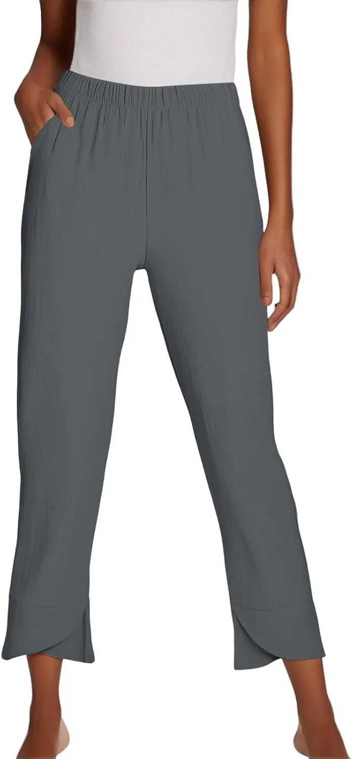 GOFULY Lounge Pants Women Casual Elastic Waist Sumemr Pants Straight Wide Leg High Waisted with Pockets 2025 Slacks Clothes