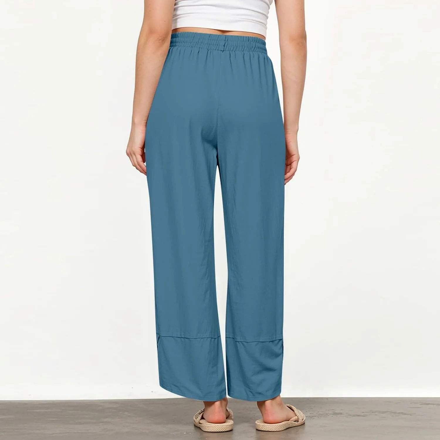 GOFULY Lounge Pants Women Casual Elastic Waist Sumemr Pants Straight Wide Leg High Waisted with Pockets 2025 Slacks Clothes