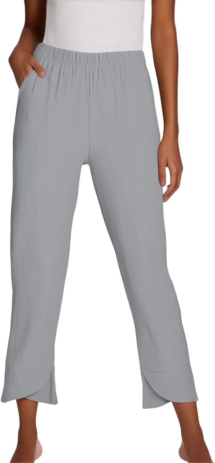 GOFULY Lounge Pants Women Casual Elastic Waist Sumemr Pants Straight Wide Leg High Waisted with Pockets 2025 Slacks Clothes