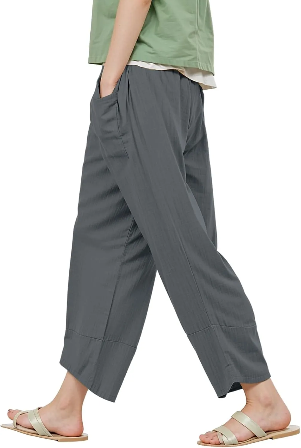 GOFULY Lounge Pants Women Casual Elastic Waist Sumemr Pants Straight Wide Leg High Waisted with Pockets 2025 Slacks Clothes