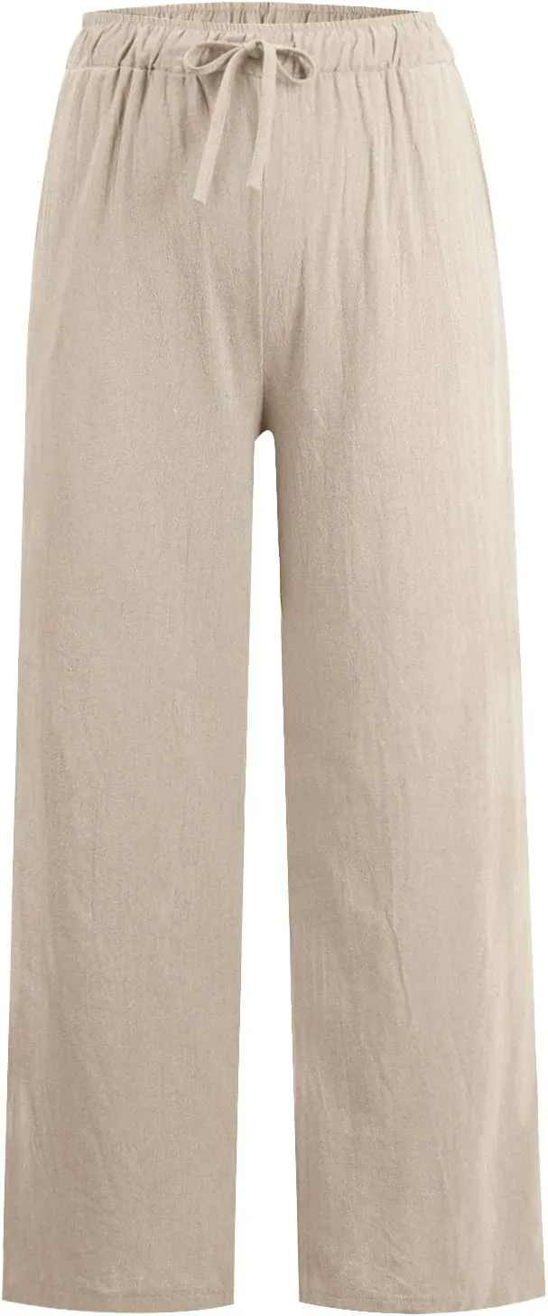 GOFULY Pants for Women Casual Straight Wide Leg High Waisted Pants Elastic Waist Drawstring Sumemr 2025 Trousers with Pockets