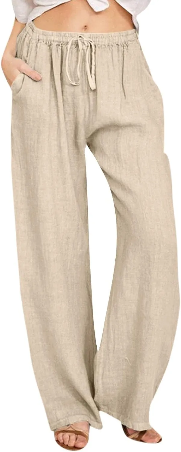 GOFULY Pants for Women Casual Straight Wide Leg High Waisted Pants Elastic Waist Drawstring Sumemr 2025 Trousers with Pockets
