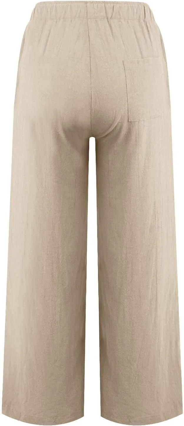 GOFULY Pants for Women Casual Straight Wide Leg High Waisted Pants Elastic Waist Drawstring Sumemr 2025 Trousers with Pockets