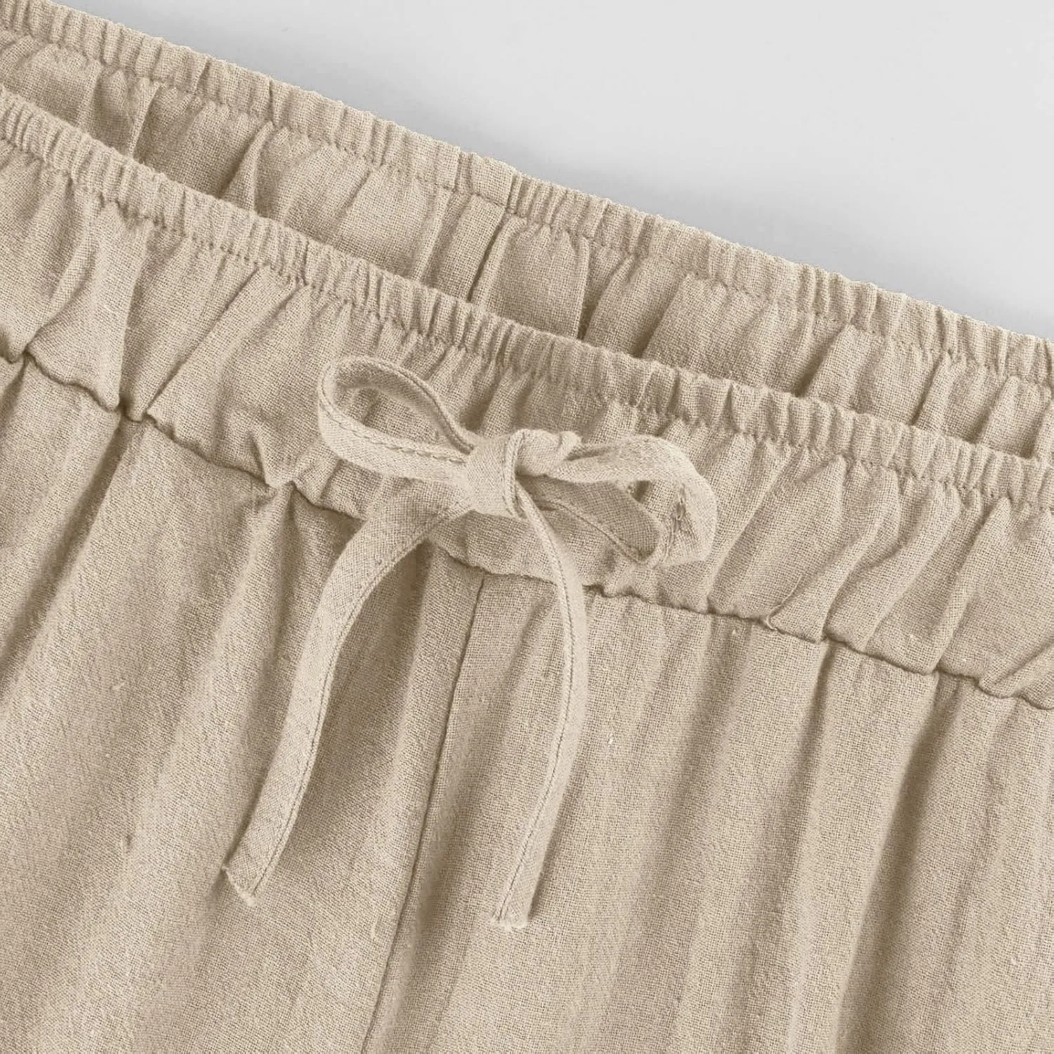 GOFULY Pants for Women Casual Straight Wide Leg High Waisted Pants Elastic Waist Drawstring Sumemr 2025 Trousers with Pockets