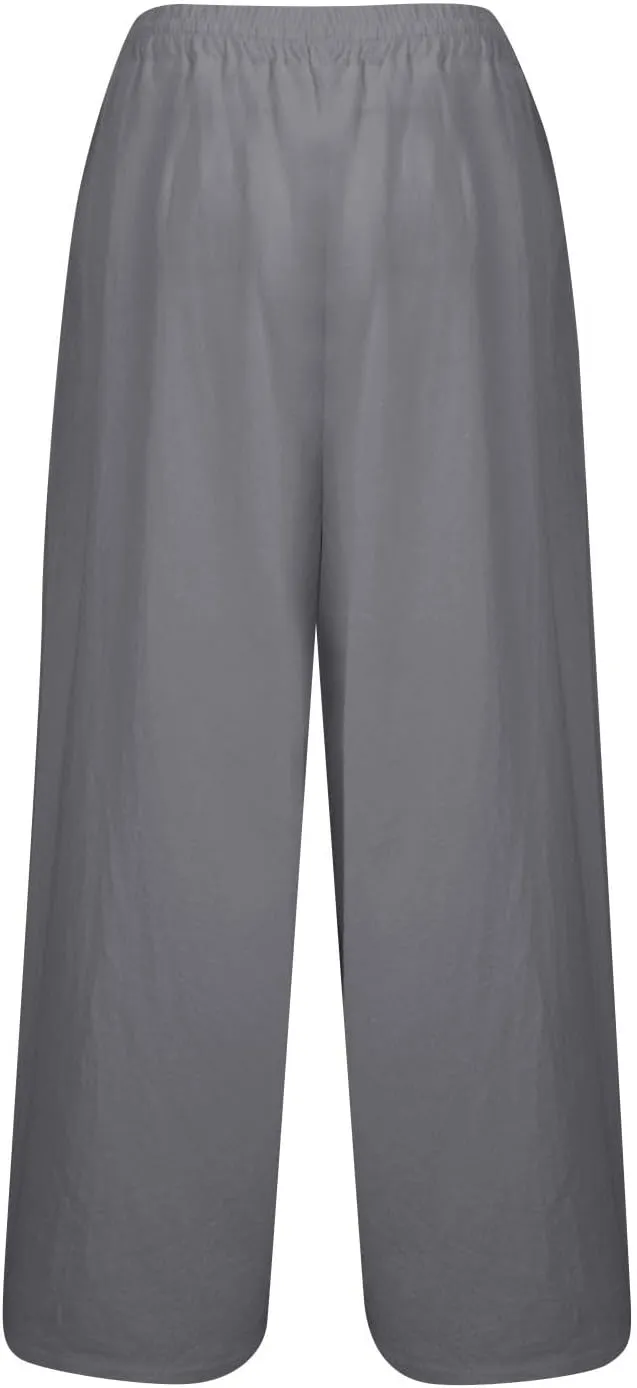 GOFULY Pants for Women Straight Wide Leg High Waisted Sumemr Pants Elastic Waist Drawstring Loose Fit Trousers with Pockets