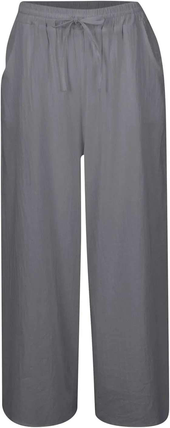 GOFULY Pants for Women Straight Wide Leg High Waisted Sumemr Pants Elastic Waist Drawstring Loose Fit Trousers with Pockets