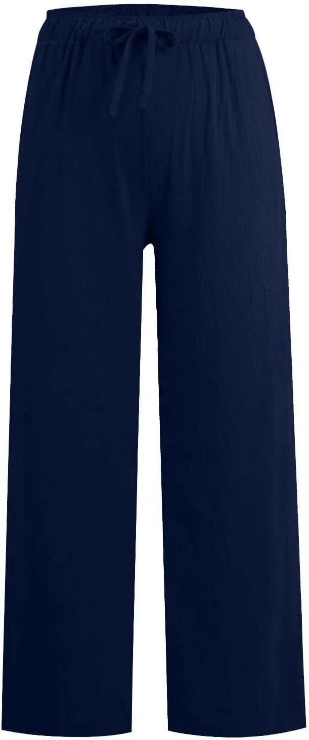 GOFULY Pants for Women Trendy Straight Wide Leg High Waisted Pants Elastic Waist Drawstring Sumemr Soft Trousers with Pockets